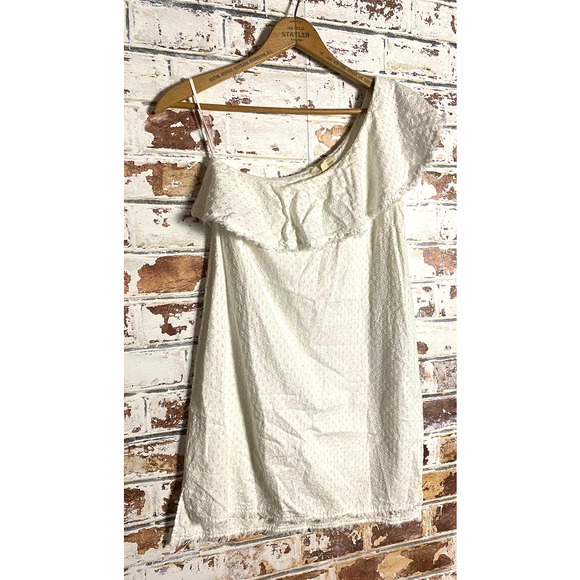 Anthropologie Cloth & Stone Pure Tencel Textured Ruffle One Shoulder Dress - Picture 2 of 9